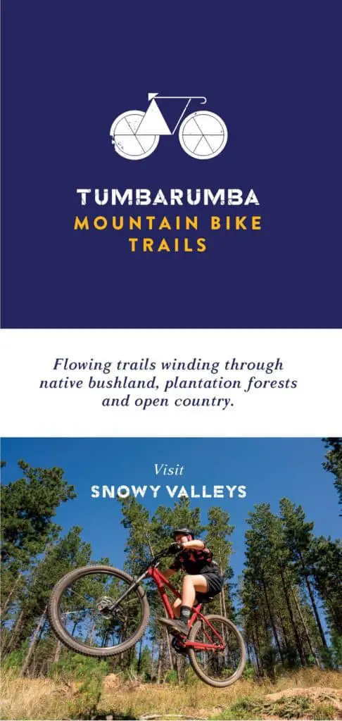 Cover of the Tumbarumba Mountain Bike Trails Guide. Snowy Valleys NSW