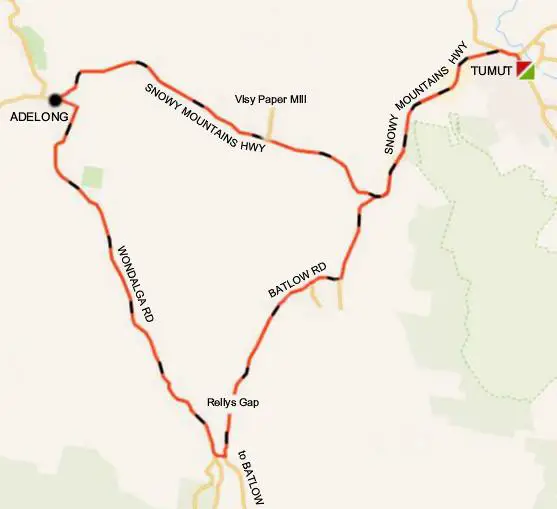 Map of Wondalga Adelong loop ride